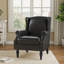 Fauteuil à oreilles en similicuir noir rembourré avec garniture cloutée Duward-374568034