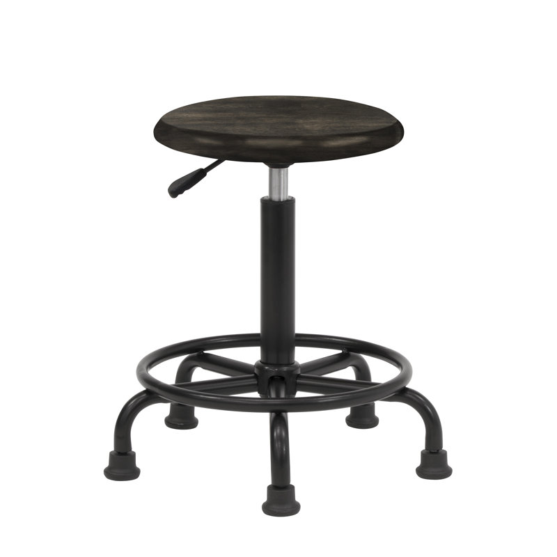 Antique Distressed Black Powder-Coated Steel Drafting Stool with Footring