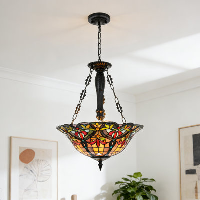 Horrocks 3-Light 17" Colorful Tiffany Style Stained Glass Foyer Pendant Light