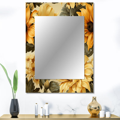 Tournesol rétro Felding Harvest Celebration - grand miroir mural floral, miroir unique floral, impression sur métal