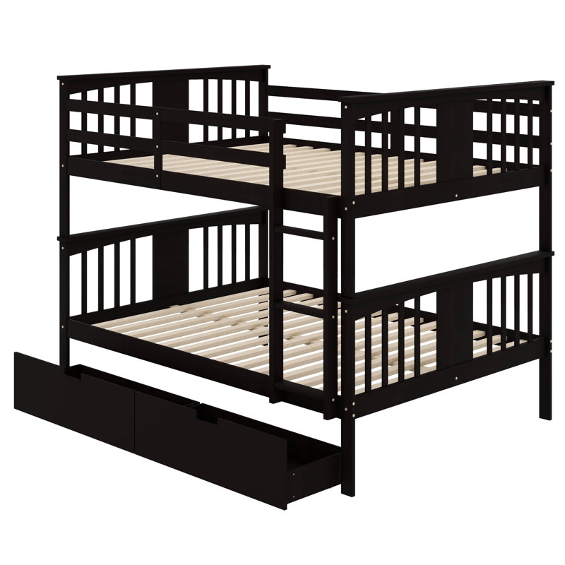 Full Over Full Bunk Bed With Drawers And Ladder For Bedroom, Guest Room Furniture, Espresso
