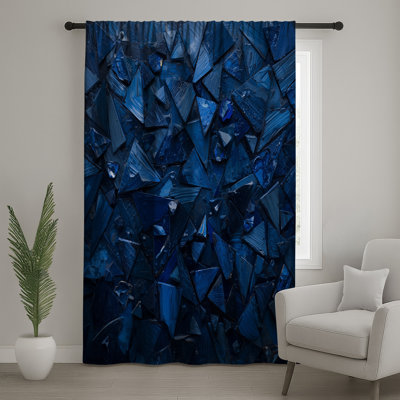 Blue Triangular Shapes Window Curtains, Triangles Sheer & Blockout Curtains - 1 Panel