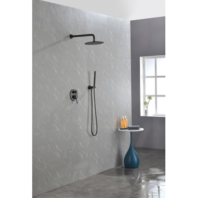 Système de douche, ensemble de robinet de douche mural pour salle de bain avec pomme de douche à pluie haute pression en acier inoxydable 10 po, ensemble de valve de douche à pression équilibrée 2 voies