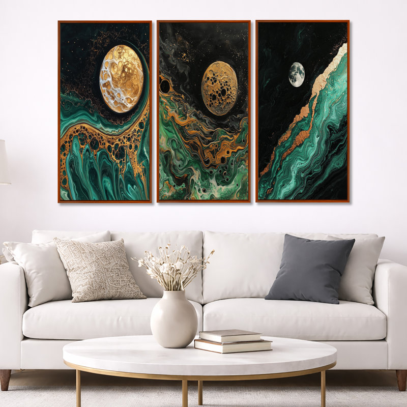 «Mystic Reverie of the Moon - Space», art mural encadré 3 pièces, H 32 po x l 48 po, Brown Floater Framed