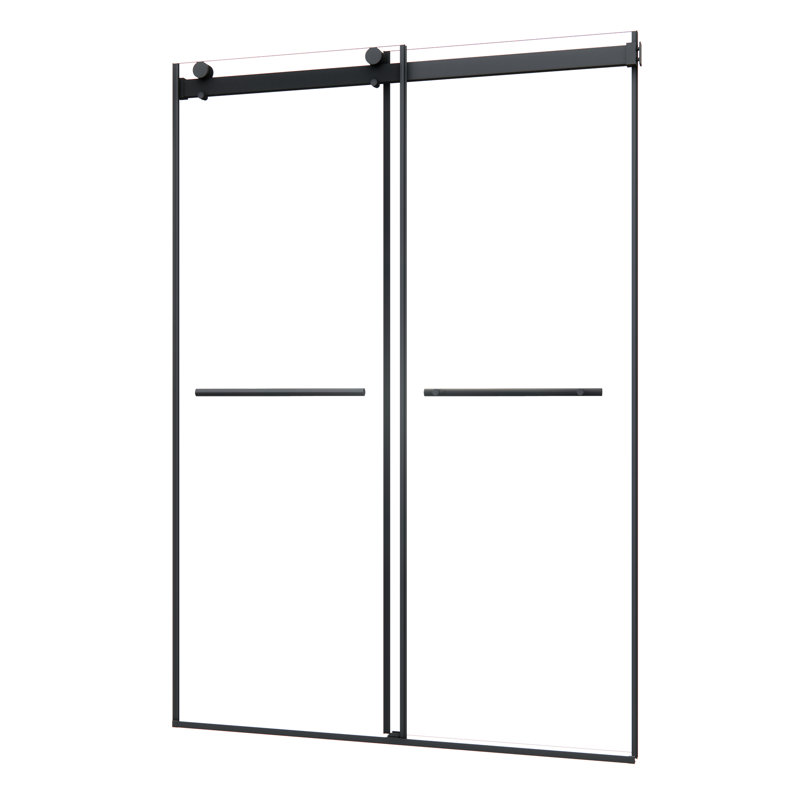 Porte de douche à rouleau exposée sans cadre de couleur noire mat avec verre transparent Belizzi l 52 po x H 76 po