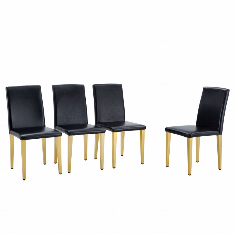 Set Of 4 Pu Leather Backrest Chairs With Gold Metal Legs, 4, Black