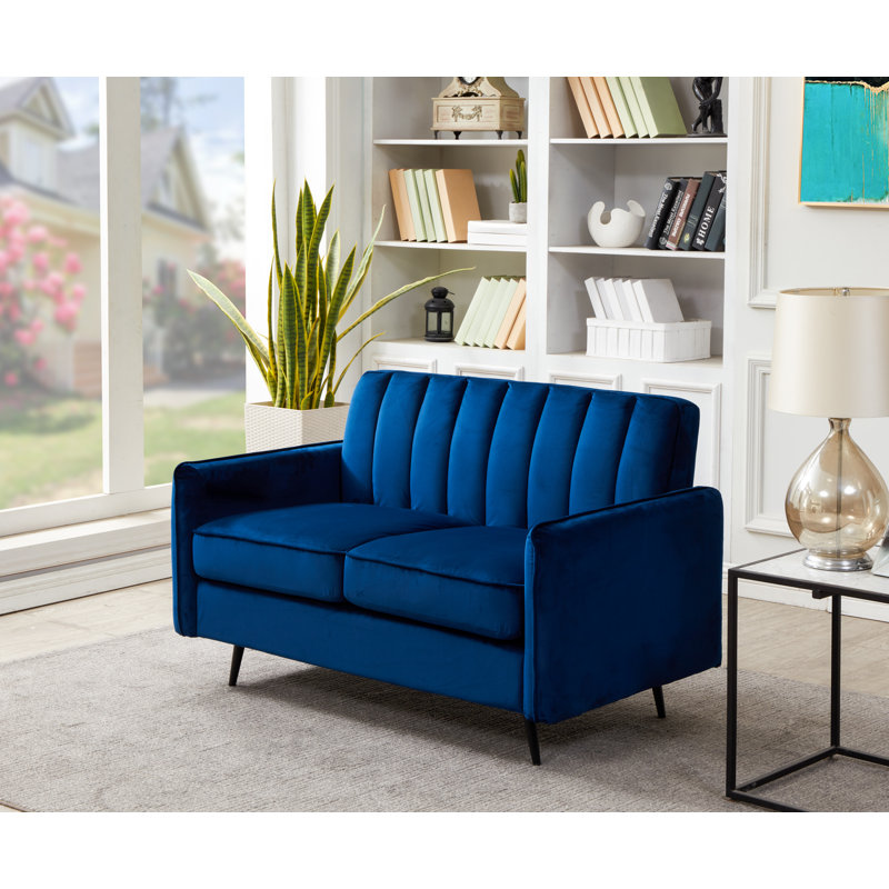 Acke 2 Seater Velvet Loveseat, Blue 