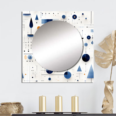 Blue And White Matrix Grid I - Modern Square Mirror For Wall Art Decor