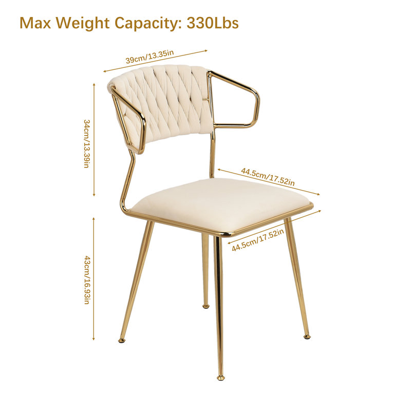 Diodorus 43cm H Velvet Upholstered Metal Side Chair, White