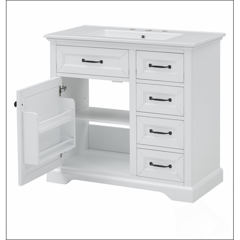 Meuble-lavabo 36 po avec lavabo en céramique, 2 tiroirs basculants, charnières de porte à fermeture en douceur, blanc