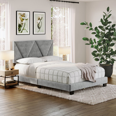 Boyd Sleep Vector Upholstered Velvet Platform Bed, Adjustable Height Headboard, No box Spring Required