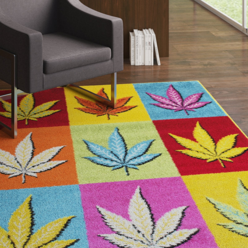 Tapis jaune à motif de feuilles Littell, Rectangle 8 pi x 10 pi