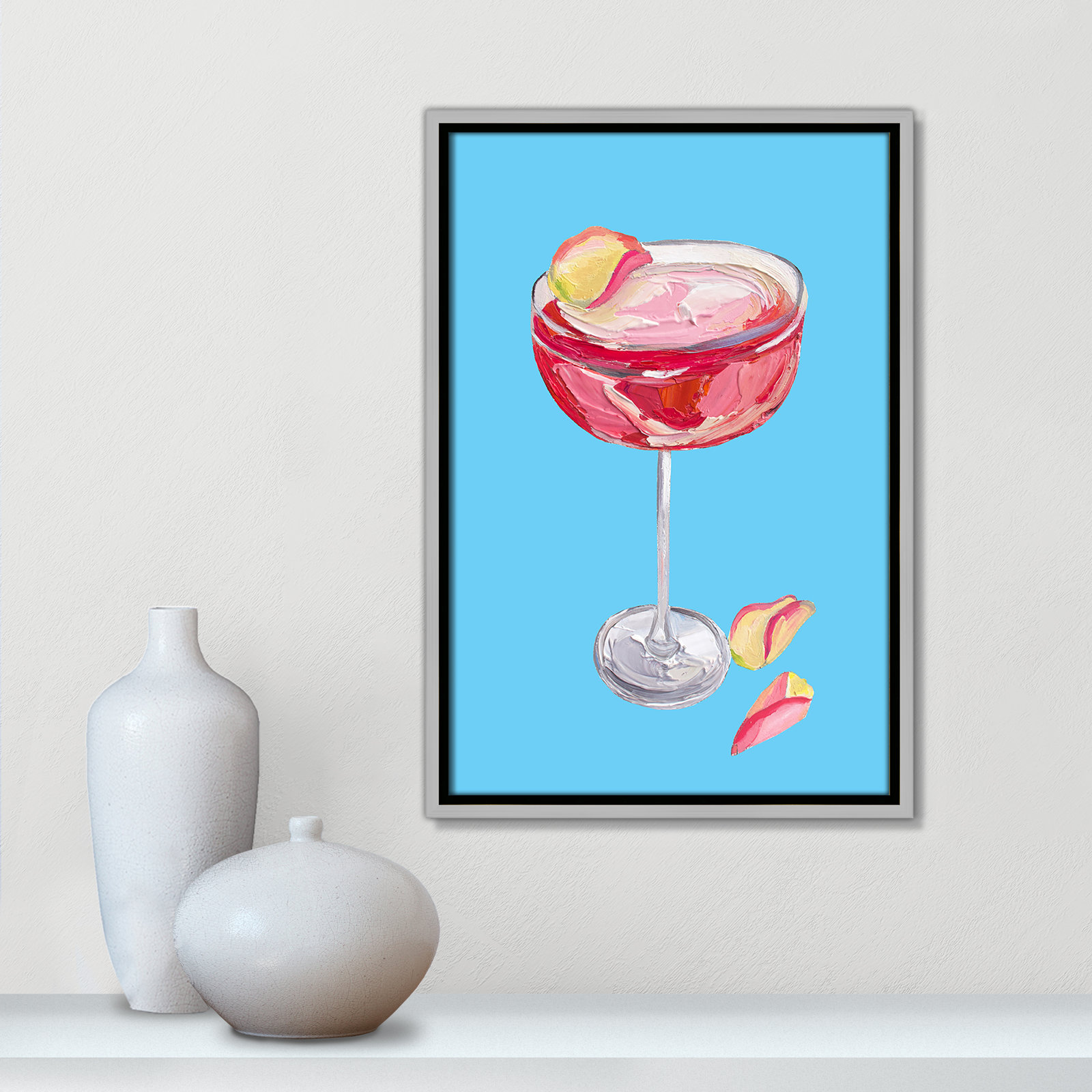 Sparkling Rose Gin Cocktail Print by Straker, 19.5" H x 13.5" W, Silver Floater