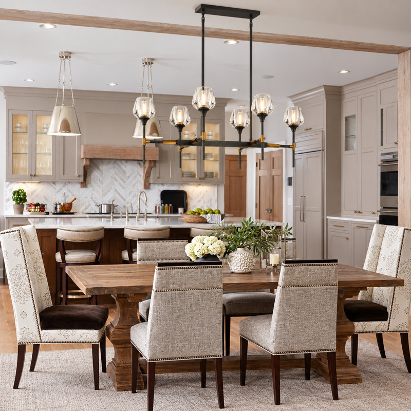 42" 6-Light Linear Crystal Chandelier in Bronze & Brass for Dining Room & Kitchen Island, H 19,5 po x l 42 po x P 14,5 po, 6