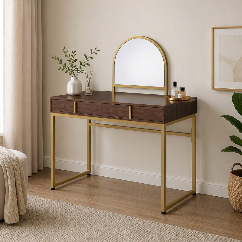 Coiffeuse avec miroir et plateau à bijoux