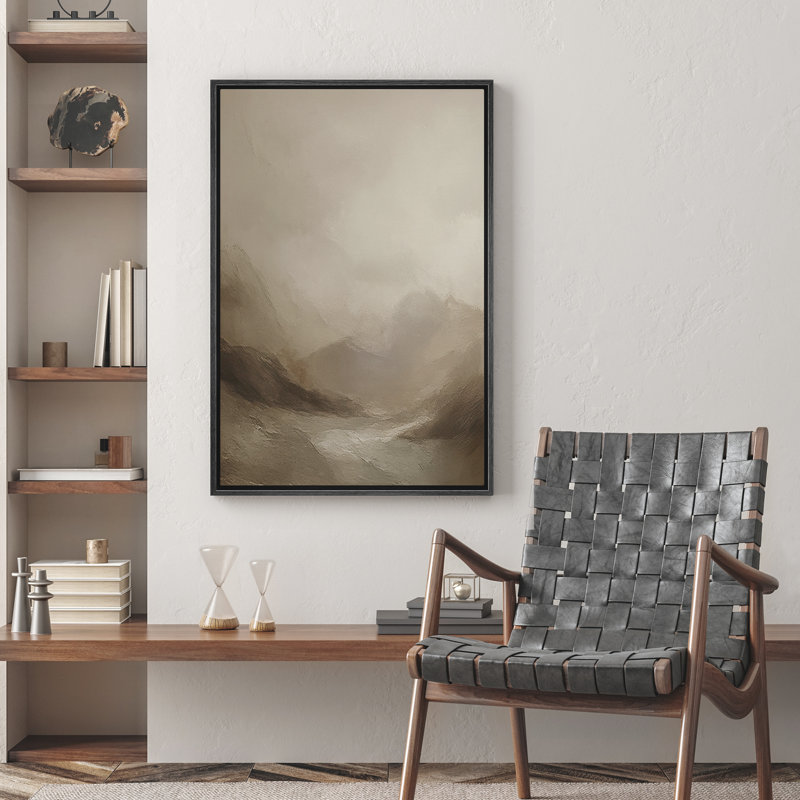 Framed Canvas Wall Art Abstract Landscape Print for Modern Home Decor, Black, 24" H x 16" W