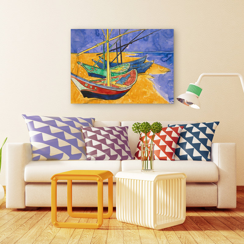 « fishing bateaus on the beach » par vincent van gogh, reproduction sur toile tendue, H 18 po x l 24 po x P 2 po