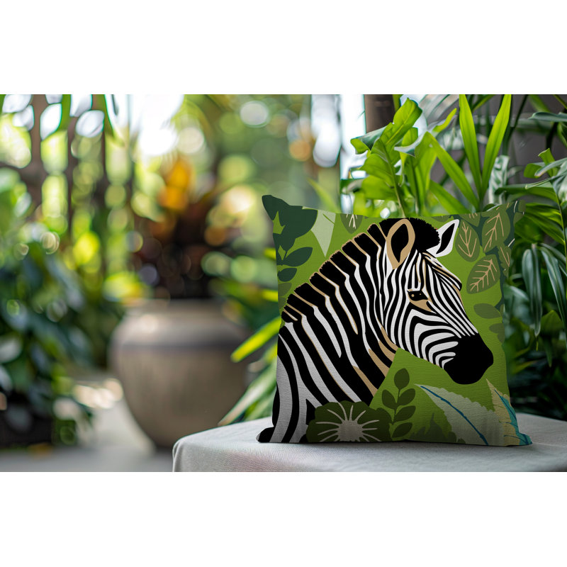 Zyri Zebra Reversible Indoor/Outdoor Square Pillow, Chartreuse, Square 17"