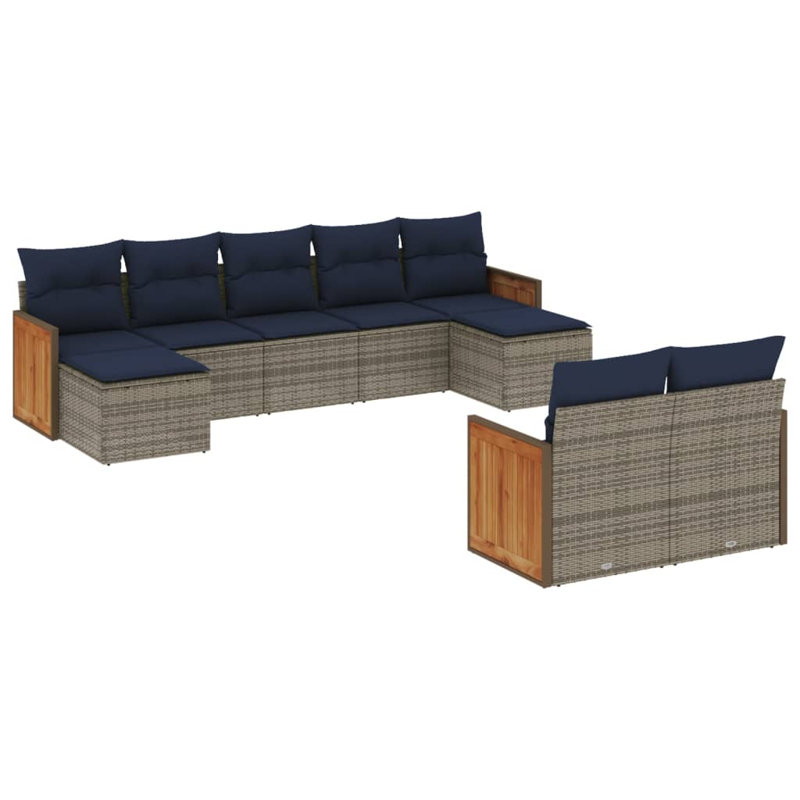 Ensemble de canapé de patio 10 pièces avec coussins en rotin de polyester noir