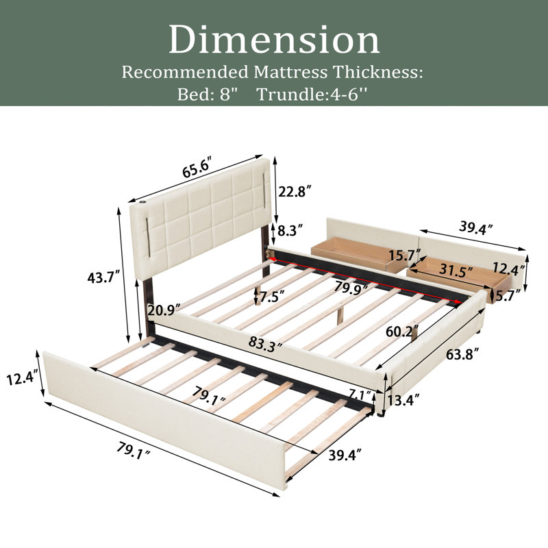 Lit plateforme tapissier avec rangement Keyra, Beige