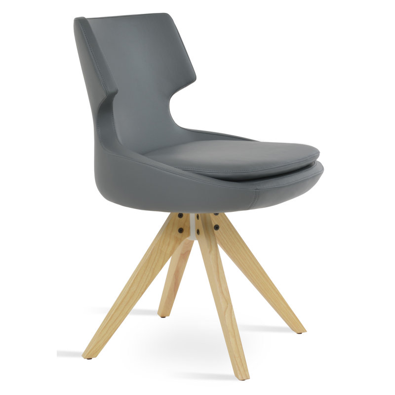 Patara Pyramid Swivel Dining Chair, Grey Leatherette, Natural