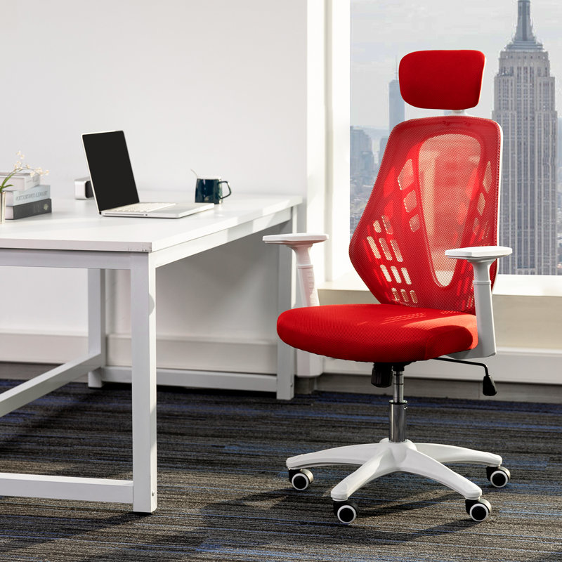 High Back Mesh Office Chair with Adjustable Headrest, Red