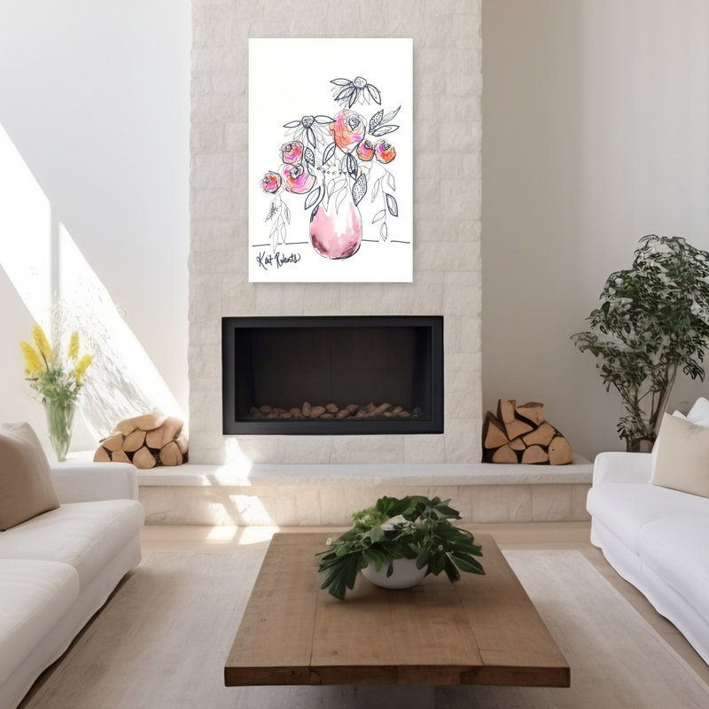 Art floral contemporain abstrait Peach Bellini II, H 48 po x l 32 po