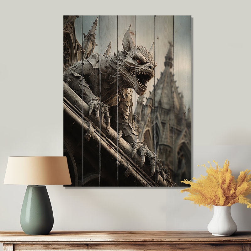 «France Notredame Gargoyles» sur impression sur bois, H 20 po x l 10 po x P 0,78 po