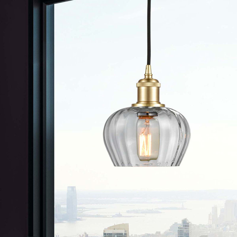 Luminaire suspendu en forme de cloche à 1 lumière Patrina, Transparent, Ampoule DEL 6 watts Vinage, Or satiné