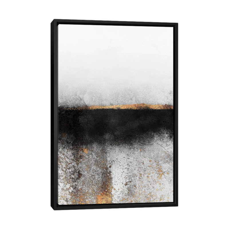 Suie et or par Elisabeth Fredriksson - reproduction d'art, H 48 po x l 32 po x P 1,5 po, Toile avec cadre noir, Pas de tapis