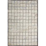 Light Ivory Color Antique American Folk Art Geometric Log Cabin Pattern Hooked Rug