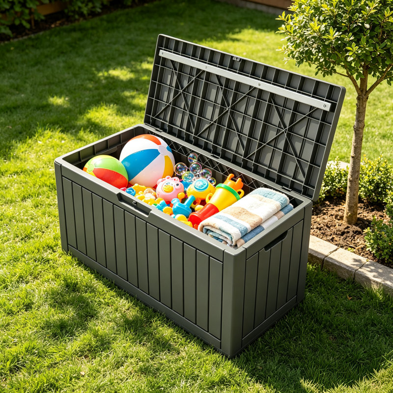 Boîte de rangement en résine résistante aux intempéries verrouillable l 42 po x H 21 po MINDYES - Solution de rangement extérieur gris foncé