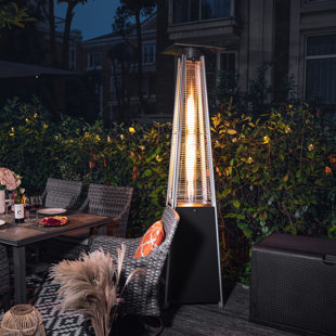 Chauffe-terrasse d'extérieur au propane 48 000 BTU avec roulettes, structure en fer thermolaqué