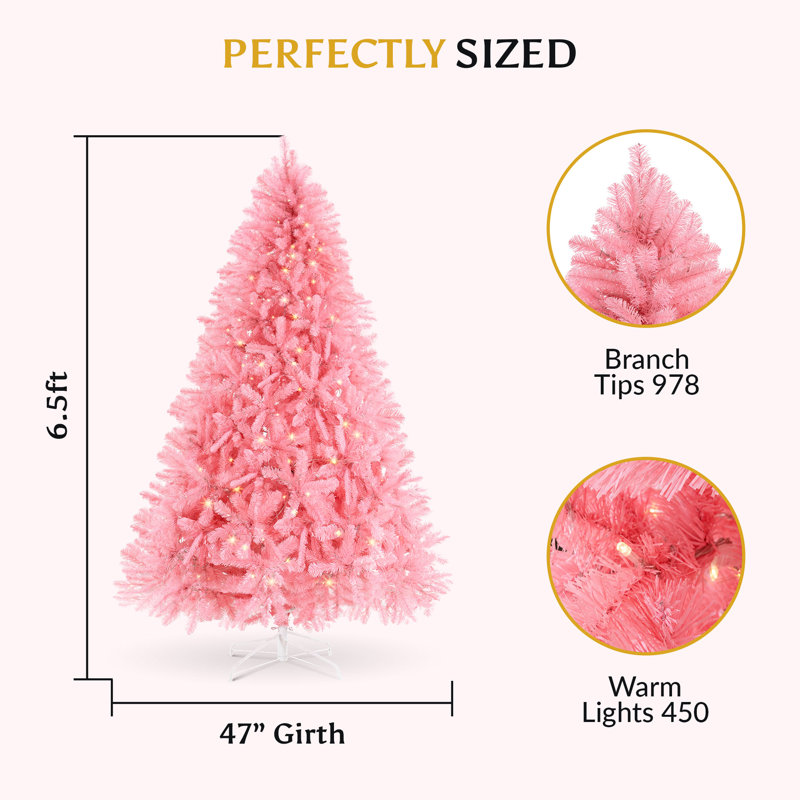 Arbre de Noël artificiel rose pré-éclairé, 6,5 pi