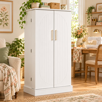 Armoire de rangement 47,2 avec 6 tablettes réglables et 12 portes pour le tissu, le fil et les fournitures de bricolage, blanc