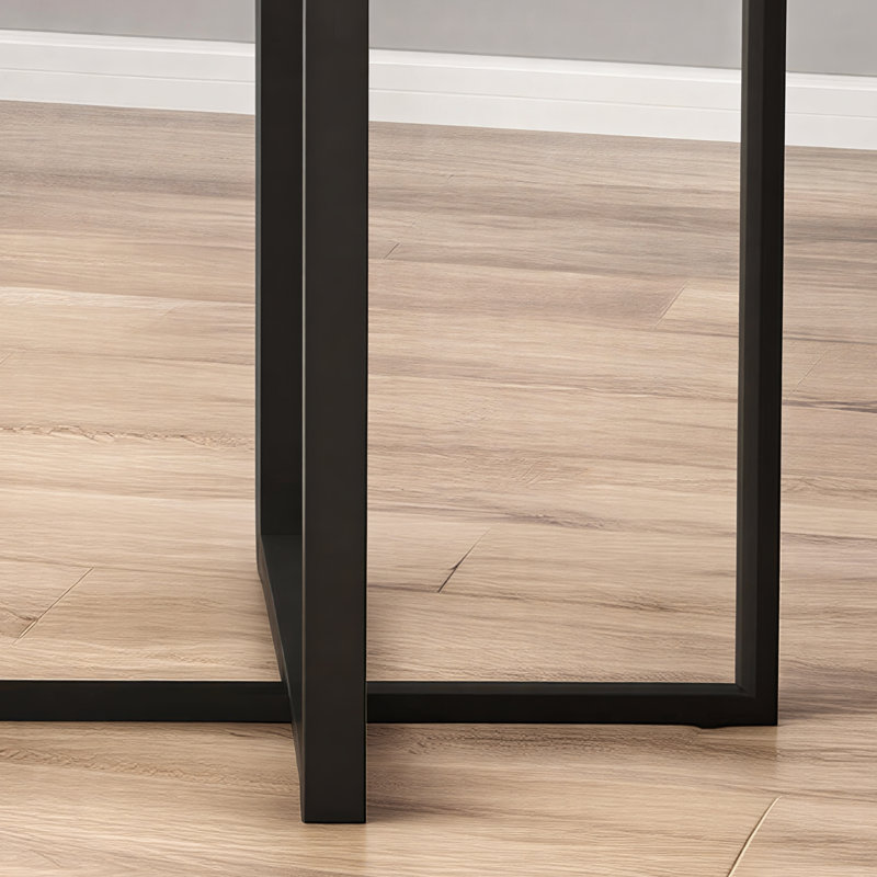 Modern 4-6 Person Dining Table, Marble-Look Wood-Grain Tabletop, Black Metal Frame, Suitable For Both Kitchen And Dining Room Use.