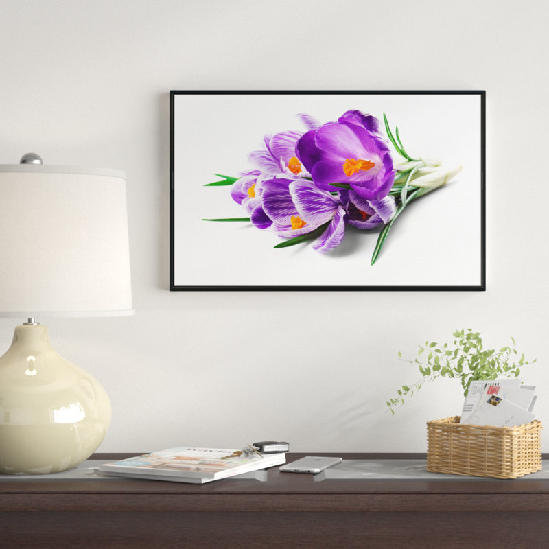 «Bunch of Blooming Crocus Flowers», reproduction de photo sur toile tendue encadrée, H 12 po x l 20 po x P 1 po