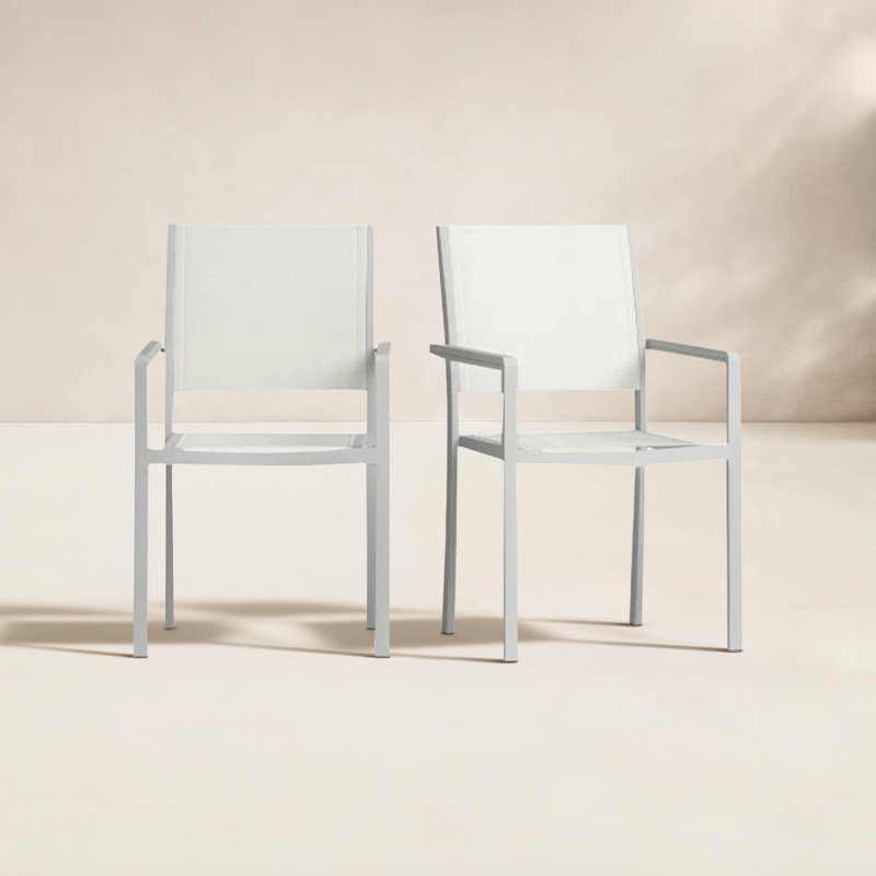 Chaises de salle à manger d'extérieur en aluminium avec filet à séchage rapide Pangea Home Aynura, Blanc / blanc