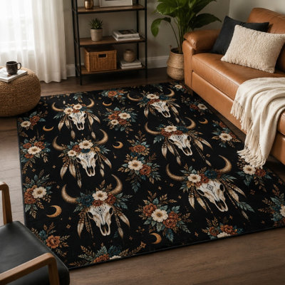 Tapis floral à motif de crâne de taureau 1Pcs