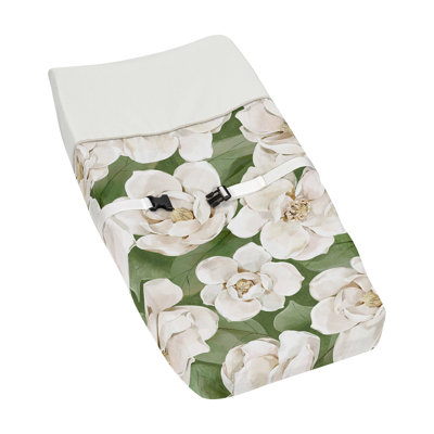 Sage Green and Ivory Watercolor Magnolia Changing Pad Cover by Sweet Jojo Designs