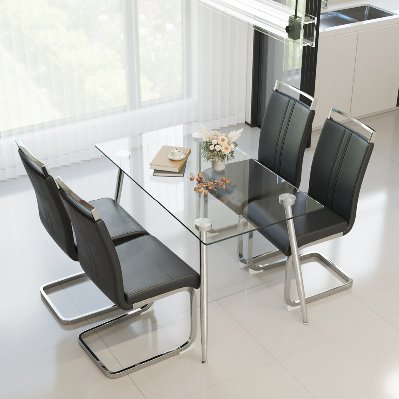 Ensemble de table de salle à manger moderne en verre trempé avec chaises en polyuréthane de qualité supérieure pour une salle à manger élégante