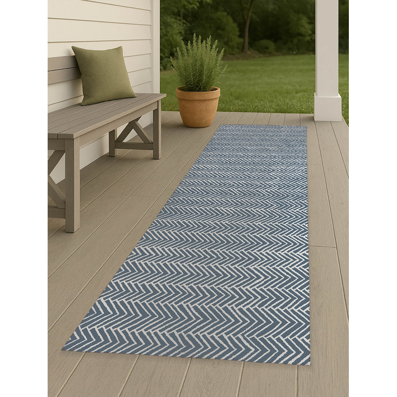 Chevron Block Non-Slip Outdoor Rug, Runner 2'6" x 8'