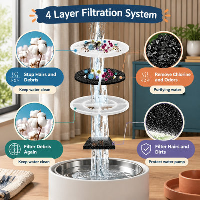 12-Pack 18CM Large Replacement Filters for compatible 2.5Gal/9.5L dog fountains, made with coconut activated filtration media and supplied with 6 pump filters.