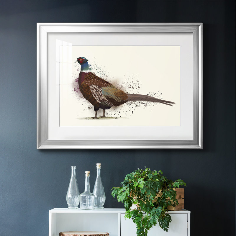 Pheasant Splash 1, reproduction d'art sur papier, Argent, H 27 po x l 39 po x P 1,5 po