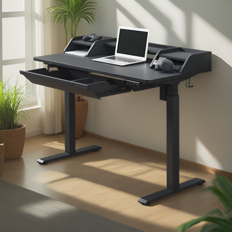 Larreon 55" Electric Height Adjustable Standing Desk, 55", Black, Desk with Hutch