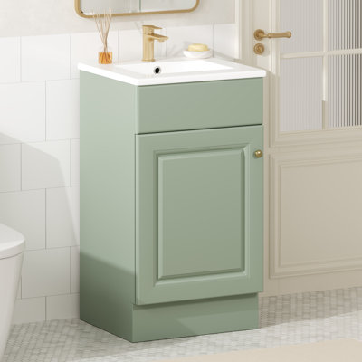 18" Bathroom Vanity With Sink, Vanity Cabinet With Door Shelf And Adjustable Shelf