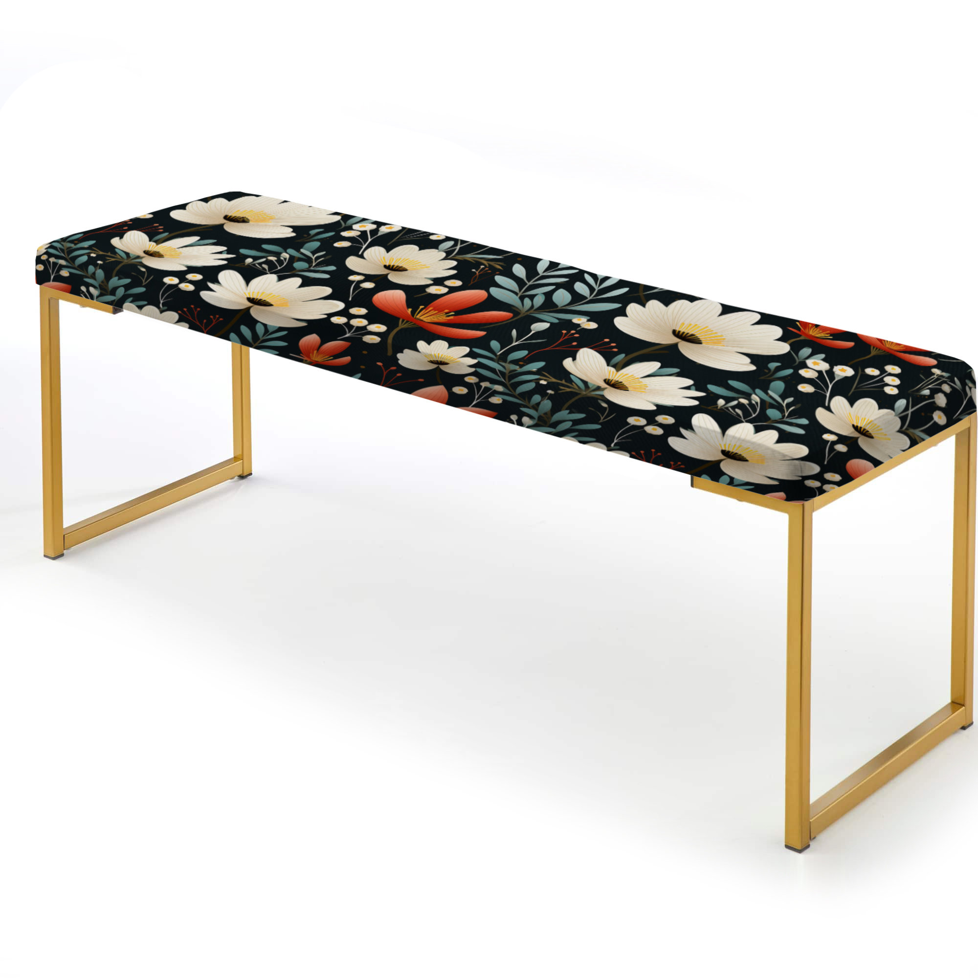 Design Art Meadow White And Red Floral Pattern - Floral Upholstered ...