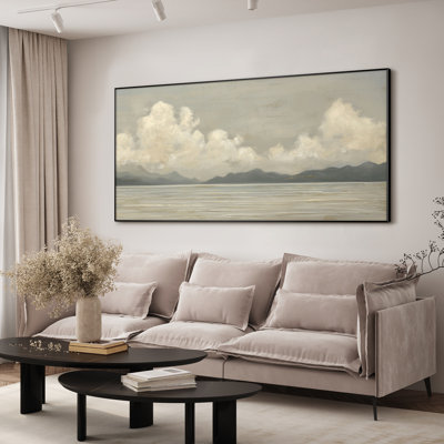 Très grande reproduction d'art sur toile - Horizon côtier avec nuages doux et décor d'art marin pour le salon ou la chambre à coucher - «Assemblage requis du cadre (cadre non fini)»