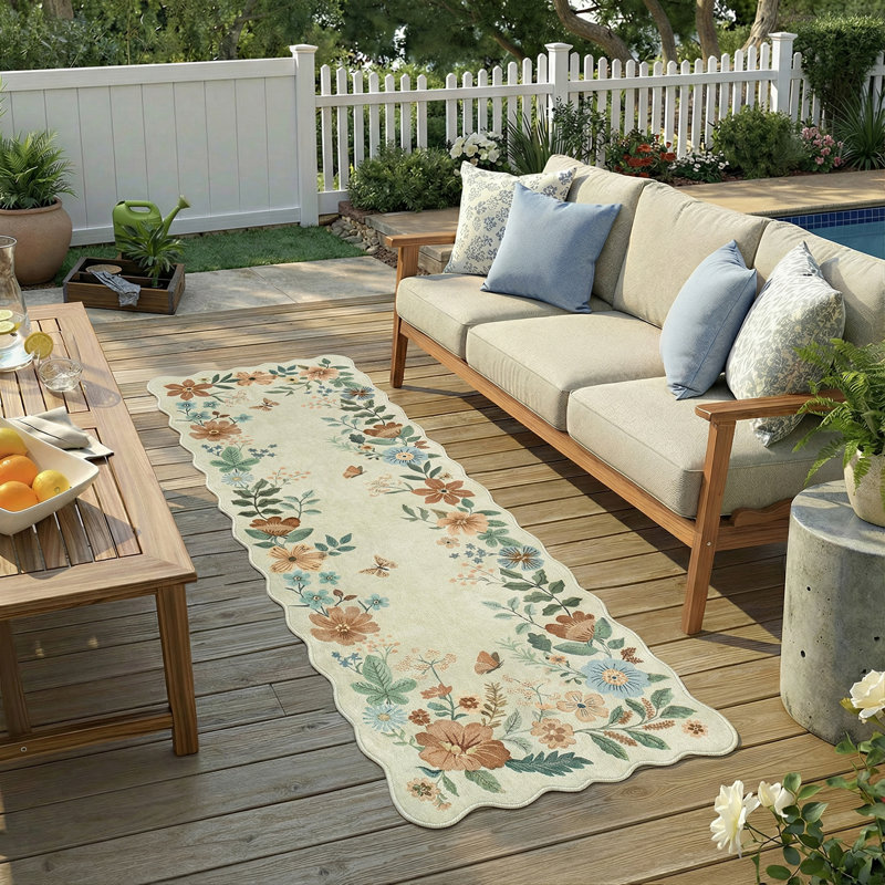 Garbrand Machine Washable Floral Farmhouse Area Rug with Non-Slip Backing for Living Room, Dining Room, Bedroom