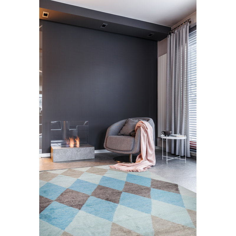 Stylish Hand-Knotted Multicolor Transitional Contemporary Moroccan Rectangular Wool Area Rugs, Rectangle 5' x 8'